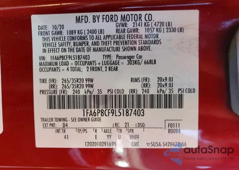 2020 Ford Mustang Gt from USA, damaged, VIN 1FA6P8CF9L5187403